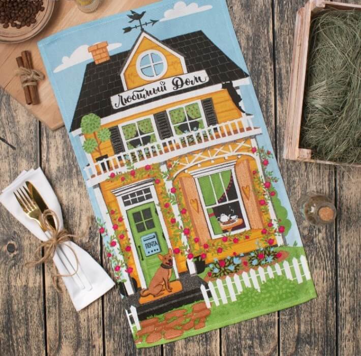 Полотенце кухонное ДОЛЯНА ЛЮБИМЫЙ ДОМ рогожка 35x60 100%хлопок бежевый_Каталог-v2_MIRTECK